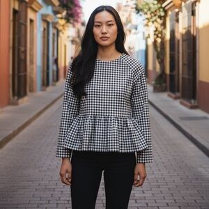 Victoria Beckham for Target Gingham Blouse Sz Medium Black White NWOT Checkered